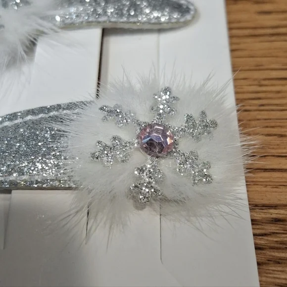 Silver Glitter Hair Clips with Snowflake Design - Picture 4 of 5